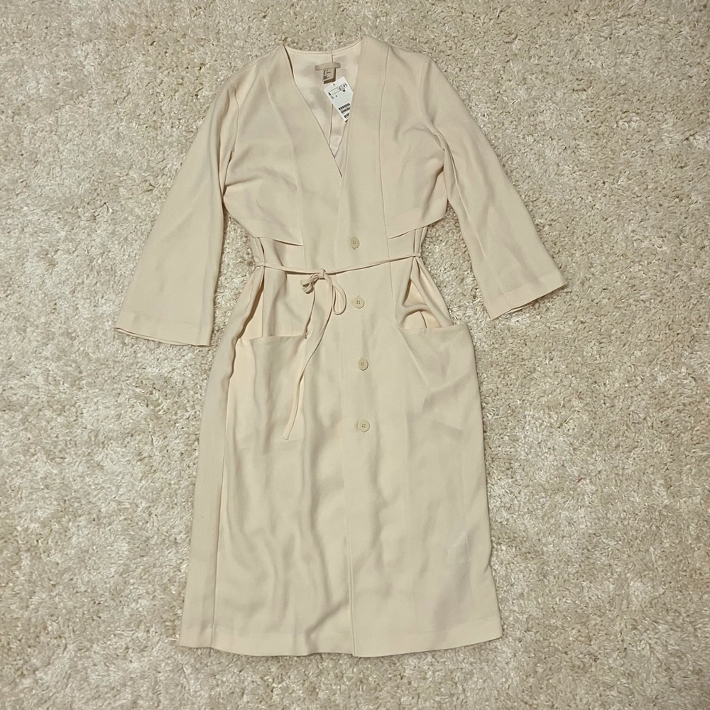 H&M Cream Button-Front Midi Dress with Tie Belt